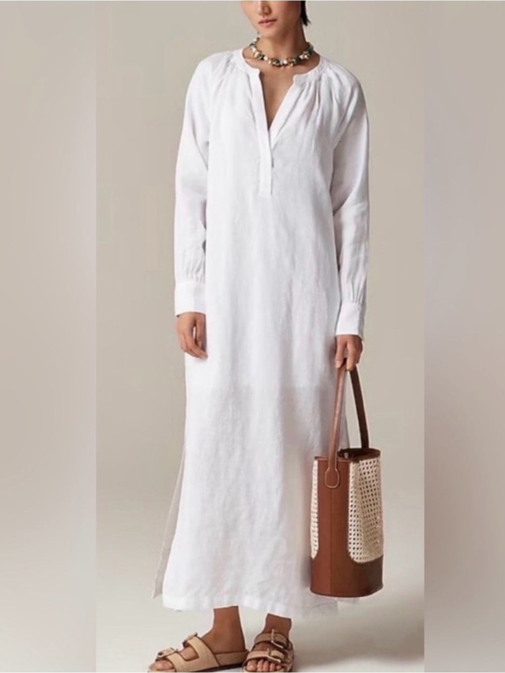 J crew white cabana linen kaftan dress large - no belt